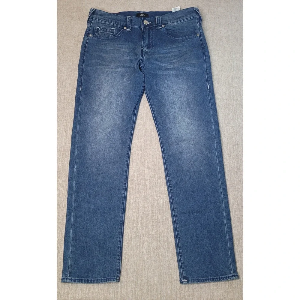 True Religion Geno Relaxed Slim Mens Jeans Blue Medium Wash Size 34